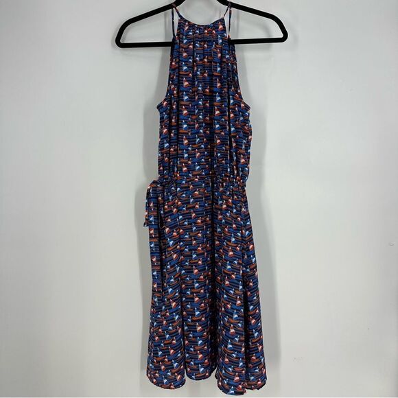 41 HAWTHORN Halter Neck Sailboats Novelty Print Waist Tie Dress Sz S - Picture 5 of 7